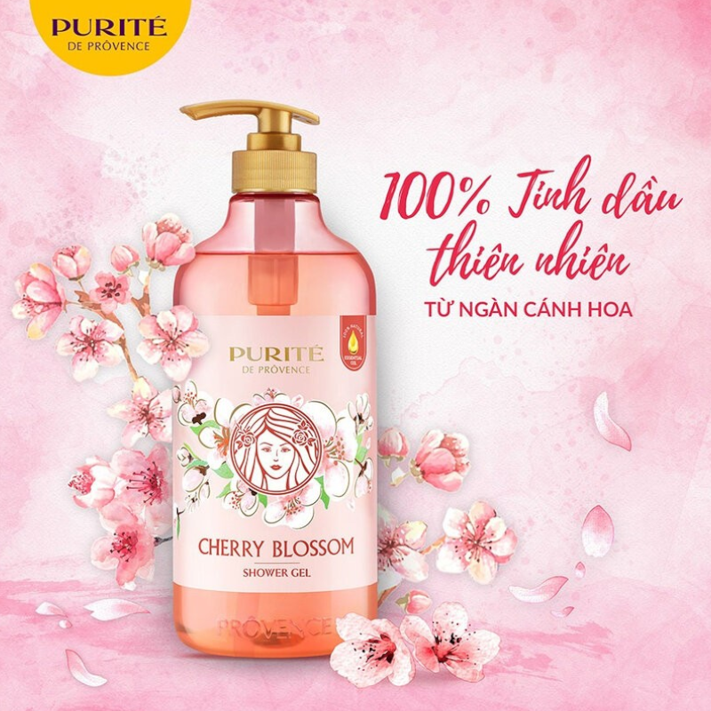 Thiết kế sản phẩm Cherry Blossom với thông tin tinh dầu thiên nhiên