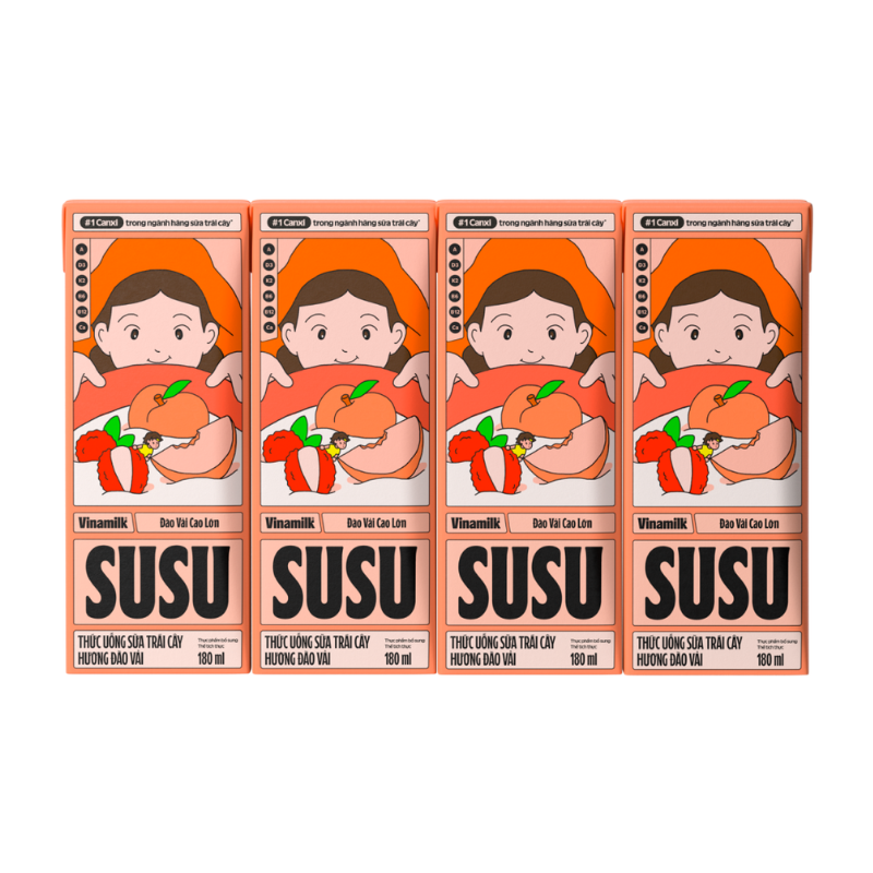 Sữa Trái Cây VINAMILK SUSU Hương Đào Vải 180ml/Hộp - Lốc 4 Hộp – một lựa chọn đáng tham khảo trong Vinamilk