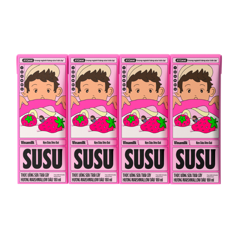 Khám phá Sữa Trái Cây VINAMILK SUSU Hương Marshmallow Dâu 180ml/Hộp - Lốc 4 Hộp thuộc nhóm Vinamilk