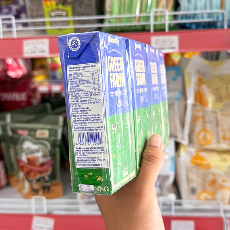Sữa Tươi Tiệt Trùng Green Farm Rất Ít Đường Vinamilk 180ml/Hộp - Lốc 4 Hộp