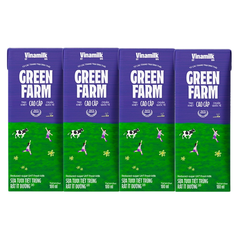 Hình ảnh Sữa Tươi Tiệt Trùng Green Farm Rất Ít Đường Vinamilk 180ml/Hộp - Lốc 4 Hộp trong bộ sưu tập Bách hóa, thực phẩm, đồ ăn vặt