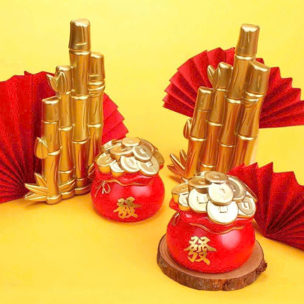 Tượng nhựa mini Thần Tài, mèo thần tài, hũ vàng