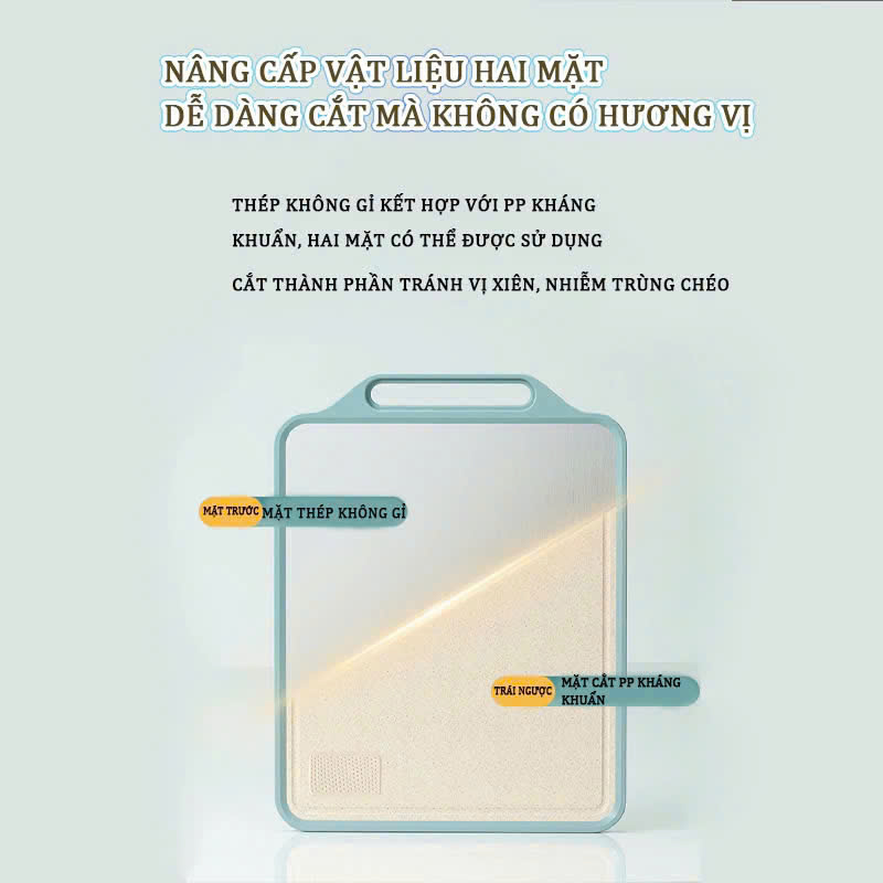 Thớt kháng khuẩn 2 mặt inox 304 & nhựa PP chống ẩm mốc 30.5x39.5x1.5cm