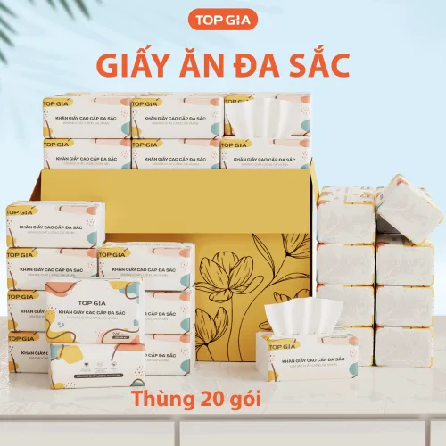 1 Thùng 10 Gói Giấy Ăn Topgia Đa Sắc