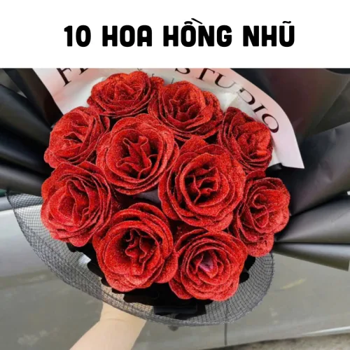 10 Bông Hồng Nhũ Tông Đỏ Size To
