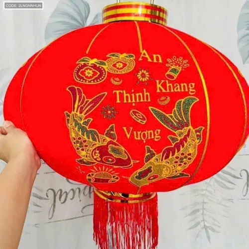 2 LỒNG ĐÈN NHUNG KẺ TẾT 60CM(Giá 2 cái)