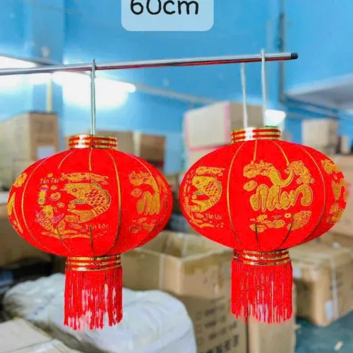 2 LỒNG ĐÈN NHUNG KẺ TẾT 60CM(Giá 2 cái)