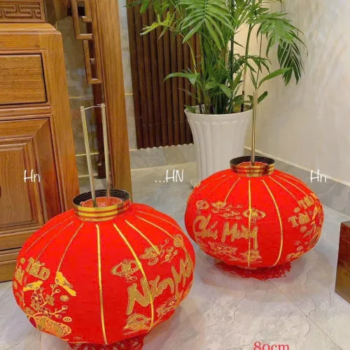 2 LỒNG ĐÈN NHUNG KẺ TẾT 60CM(Giá 2 cái)