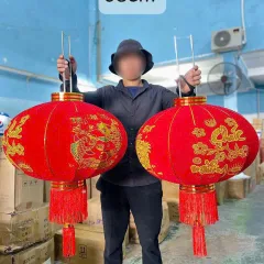 2 LỒNG ĐÈN NHUNG KẺ TẾT 80CM(Giá 2 cái)