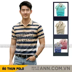Áo cổ bẻ sọc ngang thêu chữ A( giá mới)
