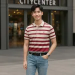 Áo cổ bẻ sọc ngang thêu chữ A( giá mới)