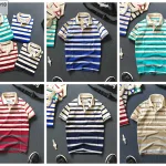 Áo cổ bẻ sọc ngang thêu chữ A( giá mới)