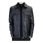 Áo Khoác Da Nam Cổ Bẻ Lót Vải Dù Phối Túi Hai Bên Cao Cấp (Có size to 3x)