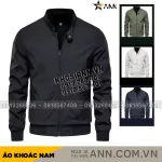 Áo Khoác Dù Nam Hai Lớp Trơn Cổ Đứng Tay Bo