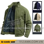 Áo Khoác Kaki Nam Cổ Trụ 2 Lớp Thêu Logo