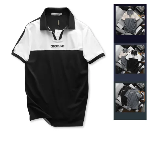Áo Thun Cổ Bẻ Phối Màu Và Thêu Chữ Discipline (Có Size 3XL)