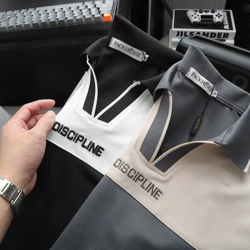 Áo Thun Cổ Bẻ Phối Màu Và Thêu Chữ Discipline (Có Size 3XL)