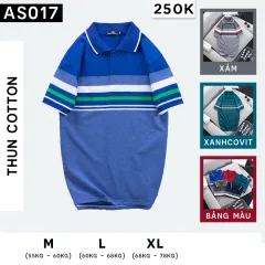 Áo thun cotton cổ bẻ sọc ngang( giá mới)