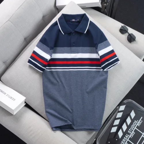 Áo thun cotton cổ bẻ sọc ngang( giá mới)