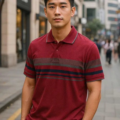 Áo thun cotton cổ bẻ sọc ngang( giá mới)