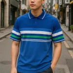 Áo thun cotton cổ bẻ sọc ngang( giá mới)