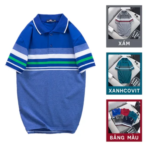 Áo thun cotton cổ bẻ sọc ngang( giá mới)