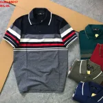 Áo thun cotton cổ bẻ sọc ngang( giá mới)