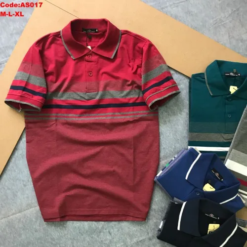 Áo thun cotton cổ bẻ sọc ngang( giá mới)