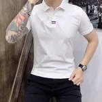 Áo thun nam cổ polo thêu 3 sọc đỏ xanh( giá mới)