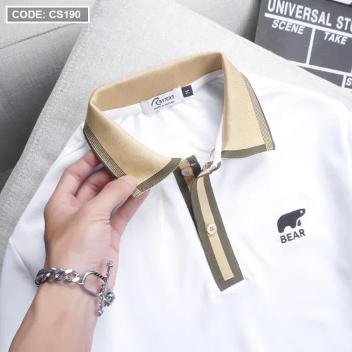Áo Thun Nam Có Cổ Cá Sấu Viền Sọc Thêu Logo Bear (Có Size 3XL)