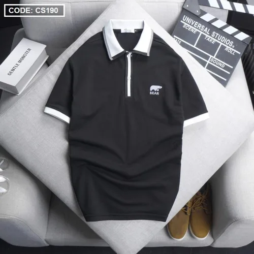 Áo Thun Nam Có Cổ Cá Sấu Viền Sọc Thêu Logo Bear (Có Size 3XL)