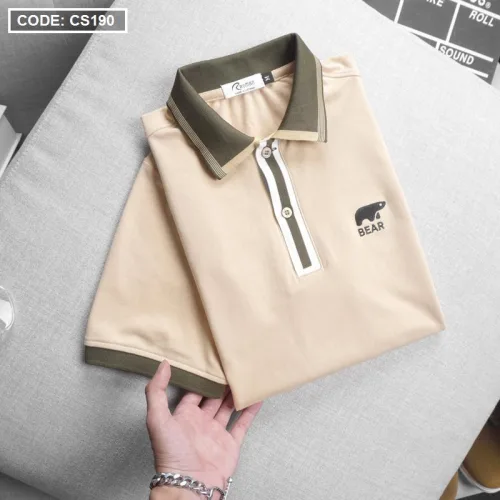 Áo Thun Nam Có Cổ Cá Sấu Viền Sọc Thêu Logo Bear (Có Size 3XL)