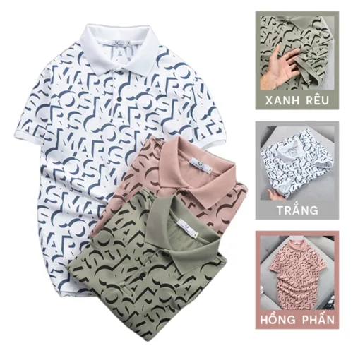 Áo Thun Nam Cá Sấu Poly In Chữ Cái (Có size 3x)