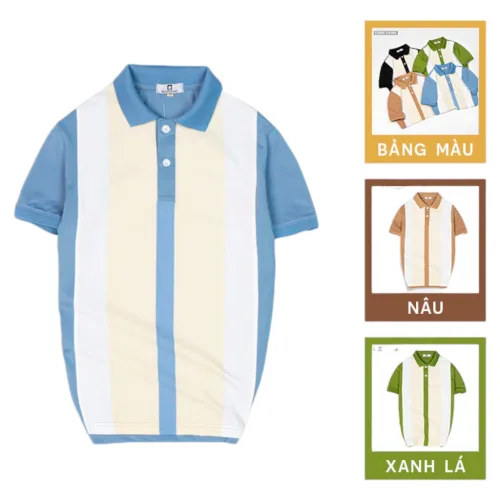 Áo thun nam cá sấu poly sọc đứng cổ điển (có size 3x)