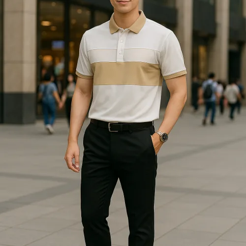 Áo Thun Nam Cổ Bẻ Họa Tiết Hai Sọc Viền Bo Tay Áo Bền Đẹp (Có Size 3XL)