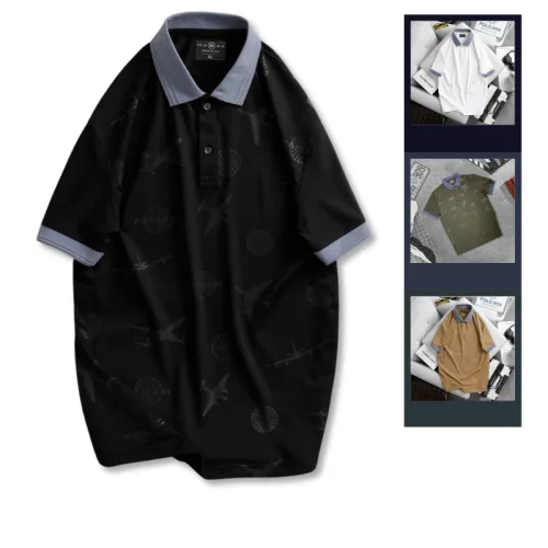 Áo Thun Nam Cổ Bẻ Họa Tiết In Hình Máy Bay (Có Size 3XL)