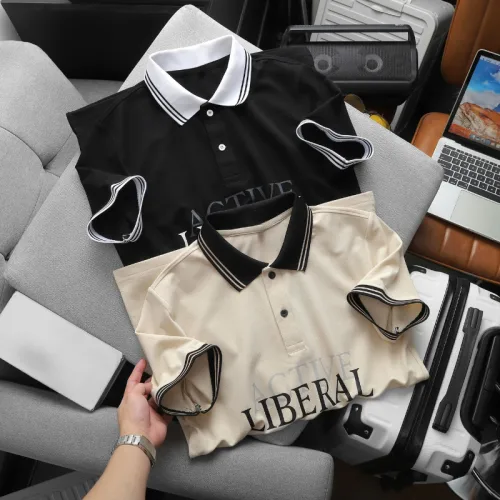 Áo Thun Nam Cổ Bẻ In Chữ Và Phối Sọc Viền Độc Đáo Big Size