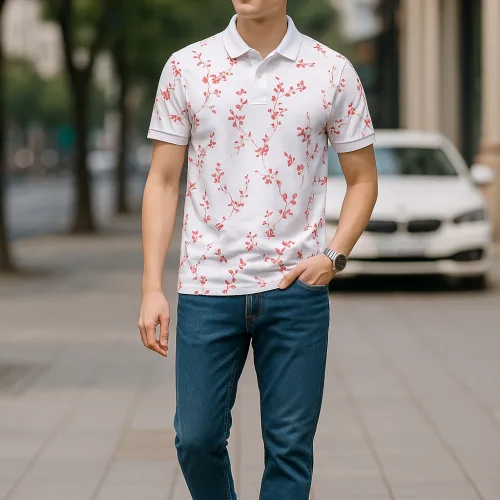 Áo Thun Nam Cổ Bẻ In Họa Tiết Lá Độc Đáo Big Size
