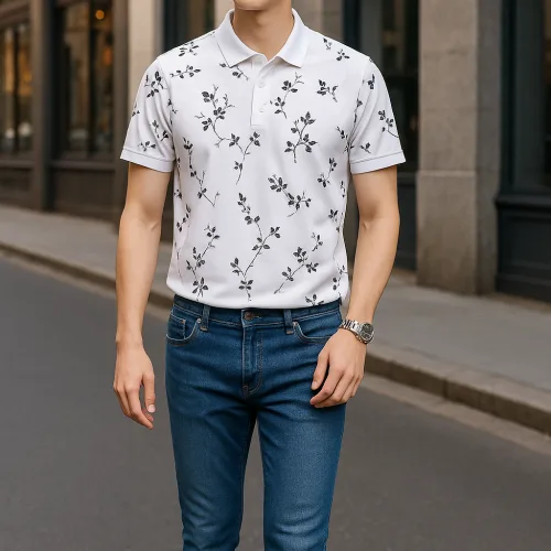 Áo Thun Nam Cổ Bẻ In Họa Tiết Lá Độc Đáo Big Size