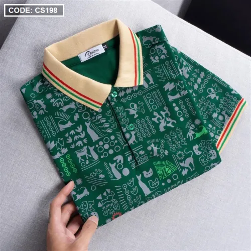 Áo Thun Nam Cổ Bẻ In Hoạ Tiết Viền Bo Màu (Có size 3x)