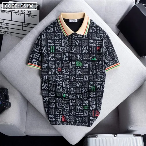 Áo Thun Nam Cổ Bẻ In Hoạ Tiết Viền Bo Màu (Có size 3x)