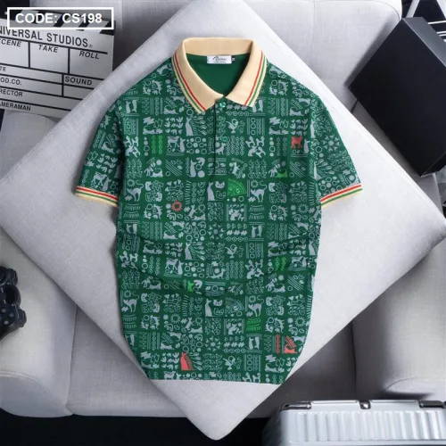 Áo Thun Nam Cổ Bẻ In Hoạ Tiết Viền Bo Màu (Có size 3x)