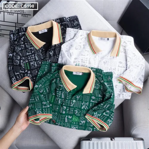 Áo Thun Nam Cổ Bẻ In Hoạ Tiết Viền Bo Màu (Có size 3x)