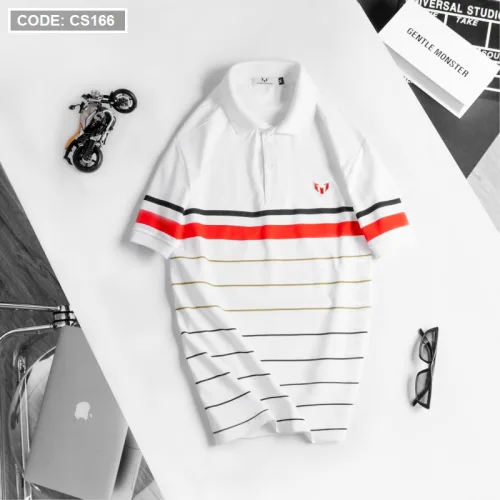 Áo Thun Nam Có Cổ Tay Ngắn In Sọc (Có Size 3XL)