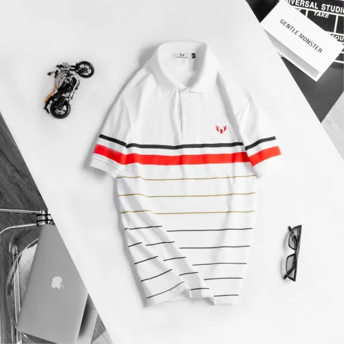 Áo Thun Nam Có Cổ Tay Ngắn In Sọc (Có Size 3XL)