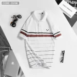 Áo Thun Nam Có Cổ Tay Ngắn In Sọc (Có Size 3XL)