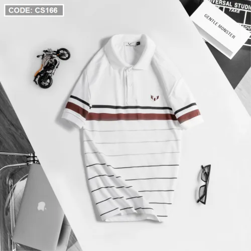 Áo Thun Nam Có Cổ Tay Ngắn In Sọc (Có Size 3XL)