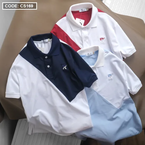 Áo Thun Nam Cá Sấu Có Cổ Phối 2 Màu Thêu Logo