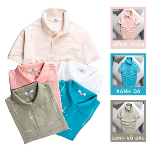 Áo Thun Nam Cổ Bẻ Phối Hoạ Tiết Kẻ Sọc (Có size 3x)