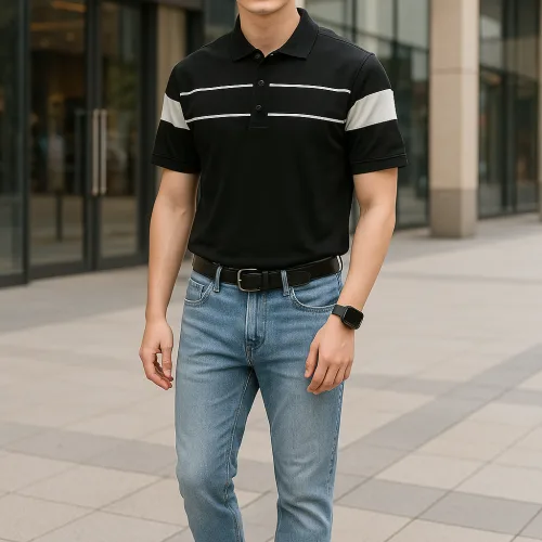 Áo Thun Nam Cổ Bẻ Phối Sọc Áo Trẻ Trung (Có Size 3XL)